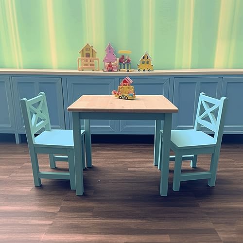 PETIT BATEAU Toddler Kids Table and 2 Chairs Set Solid Wood Modern Wooden Furniture for 2-8 Years Boy Girl Children Gift SnowfallWhite Color