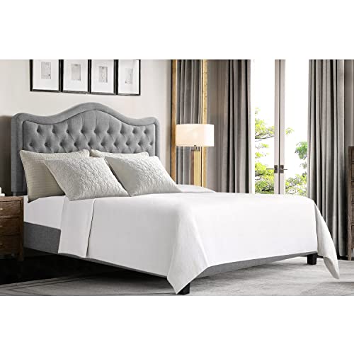 Rosevera Grayson Adjustable Headboard Bed with Fine Polyester and Button Tufting for Bedroom, Queen, Shadow