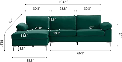 L Shaped Corner Sectional Sofa Left Hand Facing, Living Room 3-Seater Chaise Sofa Couch with Metal Legs (Navy Fabric)