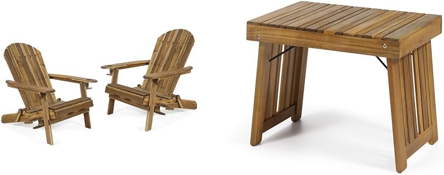 Christopher Knight Home 2-pc Acacia Wood Folding Adirondack Chair Set & Folding Acacia Wood Side Table