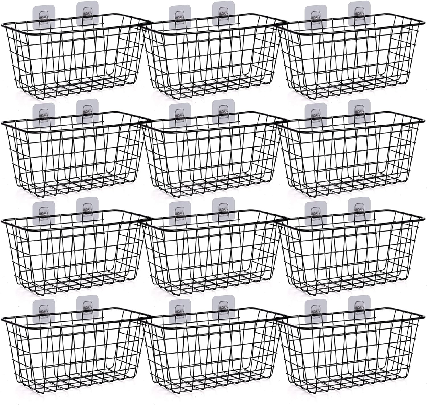 12 Pack Wire Storage Baskets Household Metal Wall-Mounted Containers Organizer Bins for Kitchen Bathroom Freezer Pantry Closet Laundry Room Cabinets Garage Shelf, Medium