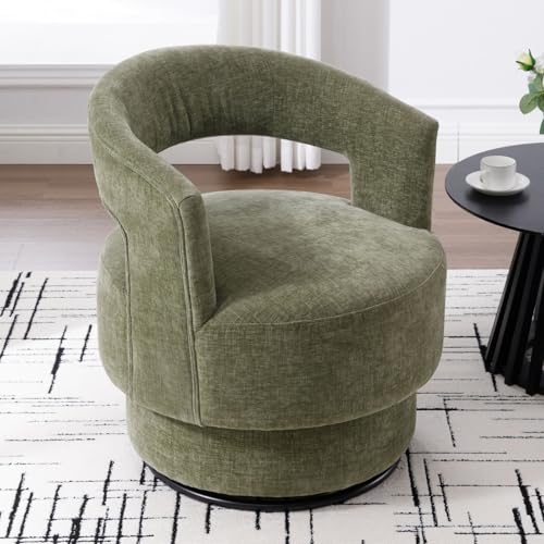 LukeAlon Velvet Swivel Round Accent Chair, Modern Upholstered 360° Living Room Chair with Barrel Back Small Single Sofa Chair Cute Comfy Vanity Chair for Bedroom Makeup Room, Orange