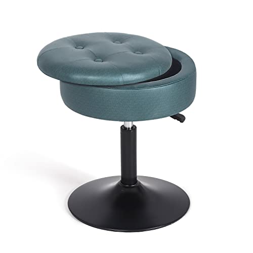 Homebeez Adjustable Faux Leather Round Ottoman, 360° Swivel Freely Vanity Stool Makeup Stool Vanity Chair (Faux Leather-Blue)