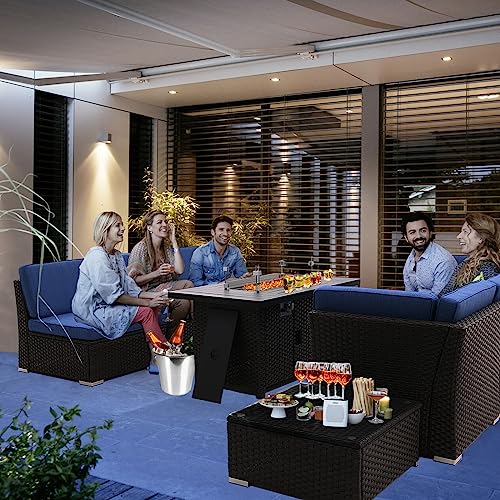 7PCS Patio Sofa Set with Coffee Table Patio Conversation Set Outdoor Sectional Sofa PE Rattan Set Outdoor Furniture Sets All Weather with Thickened Cushion, Manual Weaving