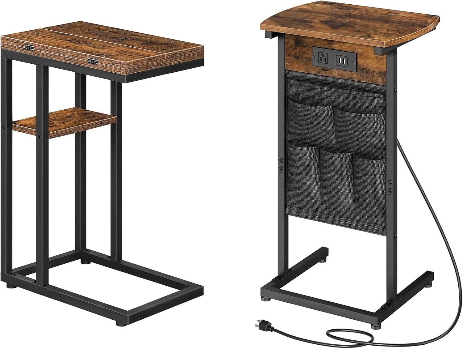 HOOBRO Foldable End Table, C Shaped End Table with Charging Station, 28.3