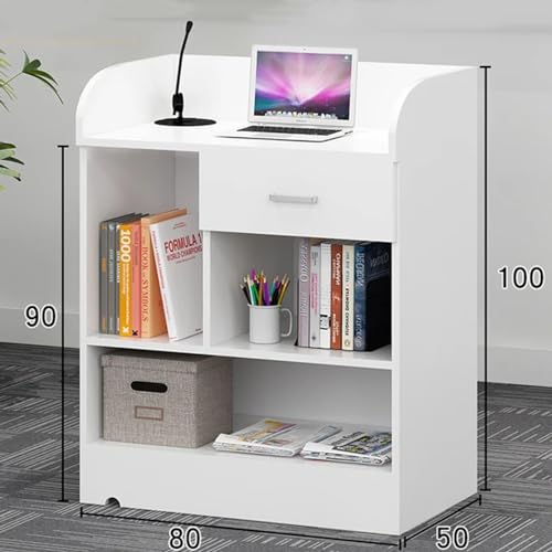 Solid Wood Lectern with Stable Base, Minimalist Square Floor Standing Podium Reception Desk, Teacher's Podium for Classroom, Church, Conference (Black)