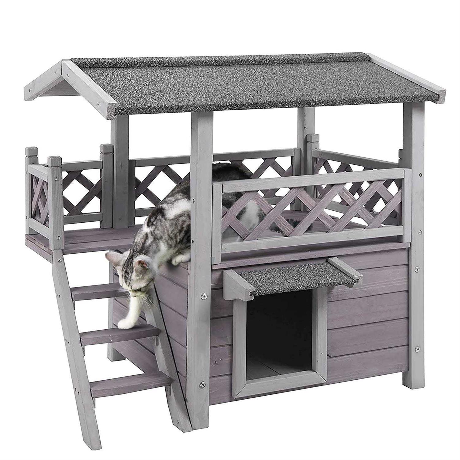 GUTINNEEN Cat House with Door for Feral Cats Rainproof Outside Kitty House 2 S AIR09-BS - Pet Supplies online store