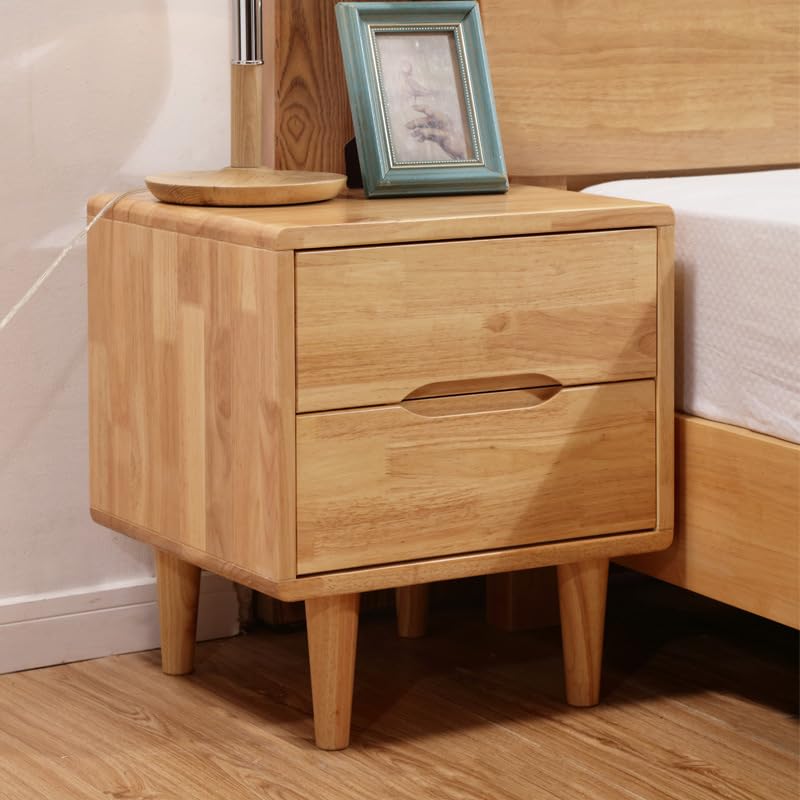 2 Drawers Wood Nightstands, Modern Side Table Mid Century Bedroom Night Stand Bedside End Table with Large Capacity for Bedroom Living Room Closet