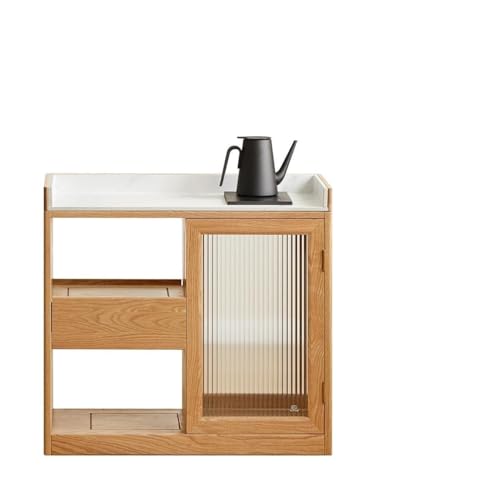Bufetera Solid Wood Slate Tea Cabinet Modern Simple Oak Sideboard Home Removable Restaurant Storage Cabinet(B)
