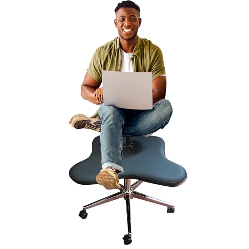 Ergonomic Office Cross Legged Chair can Swivel, Adjustable Kneeling Chair with Back Support, 2 Seat Chair for Outdoor Patio Home, Computer Chair(Black)