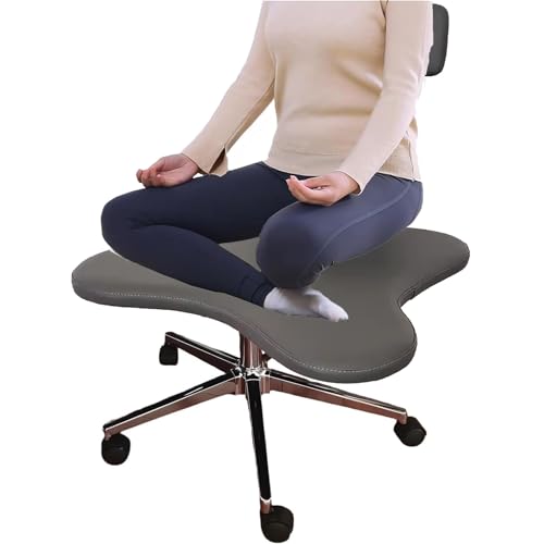 Desk Kneeling Chairs Kneeling Chair Adjustable Back Support for Office, Home, Meditation Room, White Black Leather Criss Cross Desk Chair for Computer Workers, Plus Size ADHD Chairs for Adults wi