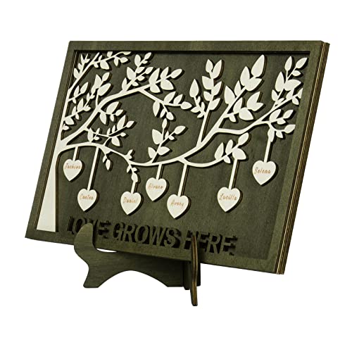 Jeweidea Personalized Family Name Sign with 6 Names, Custom Tree of Life Engraved Plaque Ornament with Stand Gift for Mom Grandmother