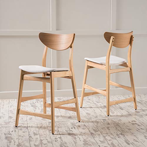 GDFStudio Light Beige Fabric/Oak Finish Counter Chair (Set of 2)