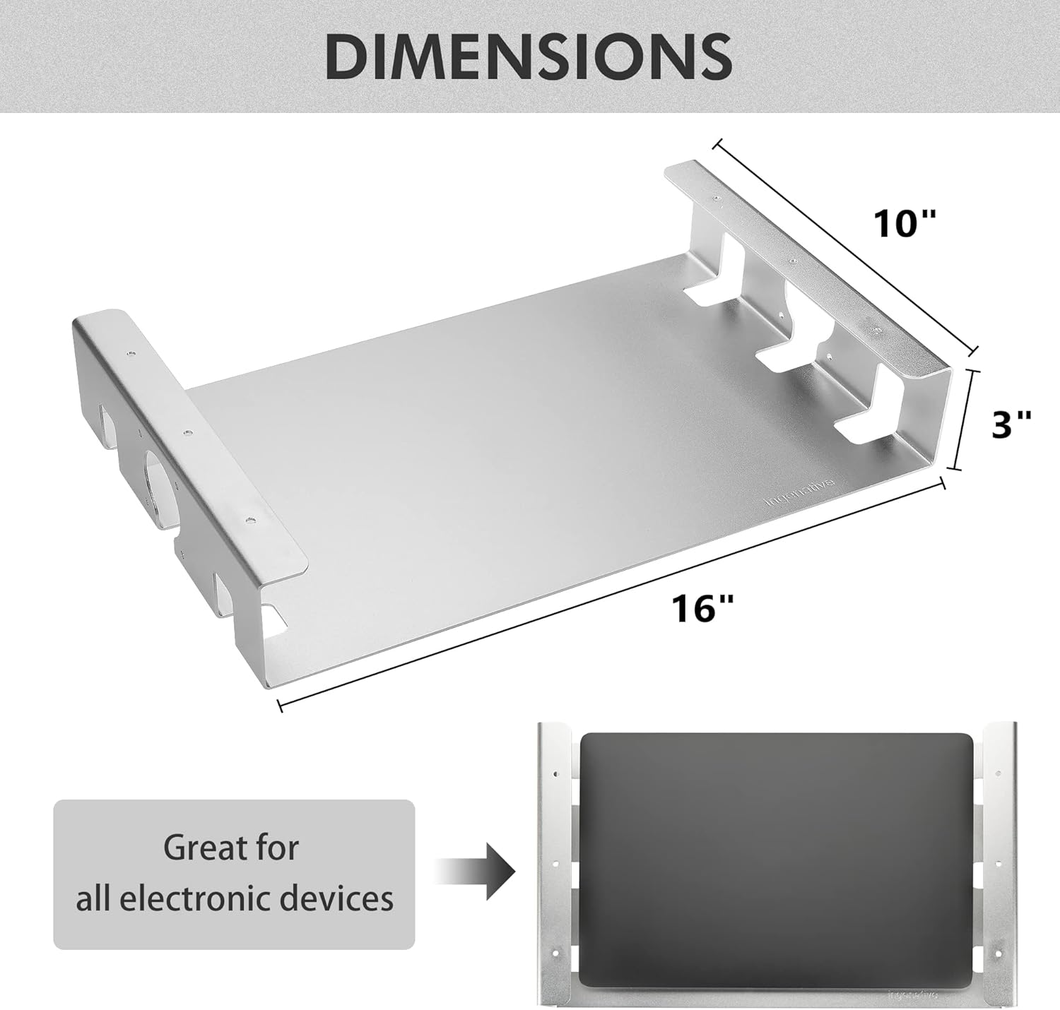 Under Table Shelf - Clear Under Desk Shelf for Laptop, PC,Mac Mini, Computer, and Gadget. Under Table Mount Shelf, Storage, Desk Hanging Organizer, Desk Laptop Holder, PC Desk Mount