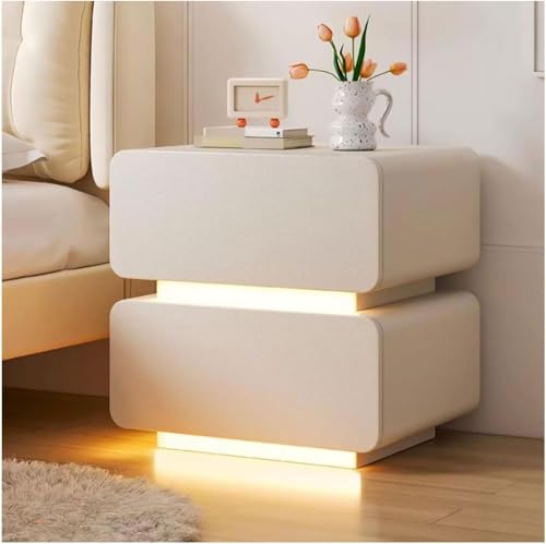 Led Light Bedside Table Modern Nightstand Solid Wood Frame + Leather Wrapping Bedroom Bedside Cabinet 30 * 40 * 50cm Side Table