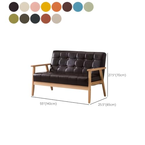 Modern Mid-Century Modern Faux Leather Loveseat Sofa, with Tufted Back in Solid Color for Living Room, Apartment and Small Space, Black Oiled Leather 55
