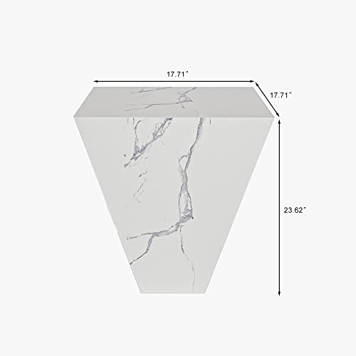 POVISON Modern Side Table White End Table Faux Marble Side Table Trapezoid Design Small Side Table Living Room also as Coffee Side Table, Sofa Table, Drink Table, Bedside Table, 17.71