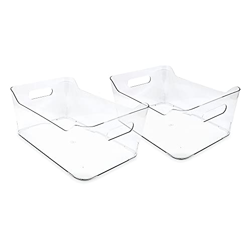 Isaac Jacobs 2-Pack Small Clear Storage Bins (9.4” x 6.7” x 4.1”) w/ Handles, Plastic Box Set, Home, Office, Fridge, Freezer, Kitchen, Pantry Organization Container, BPA-Free/Food Safe (Small, 2-Pack)