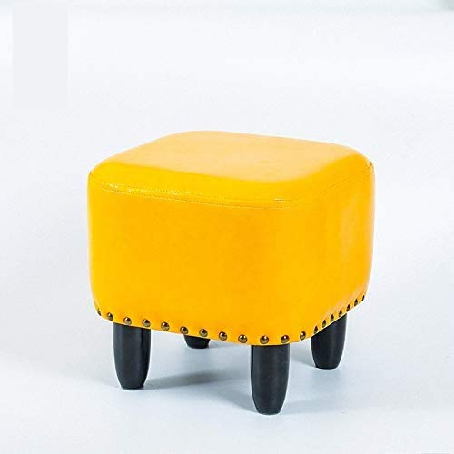 Square Upholstered Footstool Solid Wood Upholstered Footstool Footrest Living Room Home Change Shoe Footrest Leather Art Sofa stool- Blue