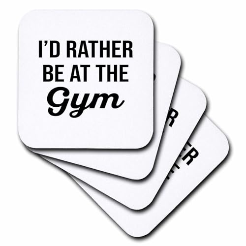 Set of 8 Ceramic Tile Coasters - Id Rather be at The Gym. Black Lettering on White Background. Stamp City - Typography