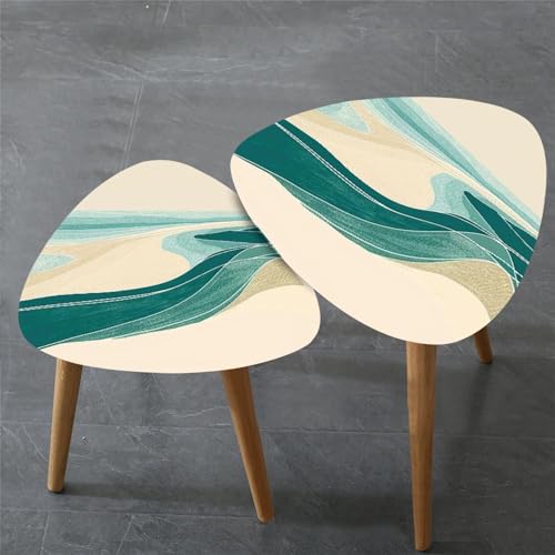 Triangle Nesting Coffee Table Set of 2 Serene Coastal Art Minimalist Shoreline Turquoise Waves Modern Minimalist Side Table Small End Table Leisure Tea Table Living Room Bedroom Office