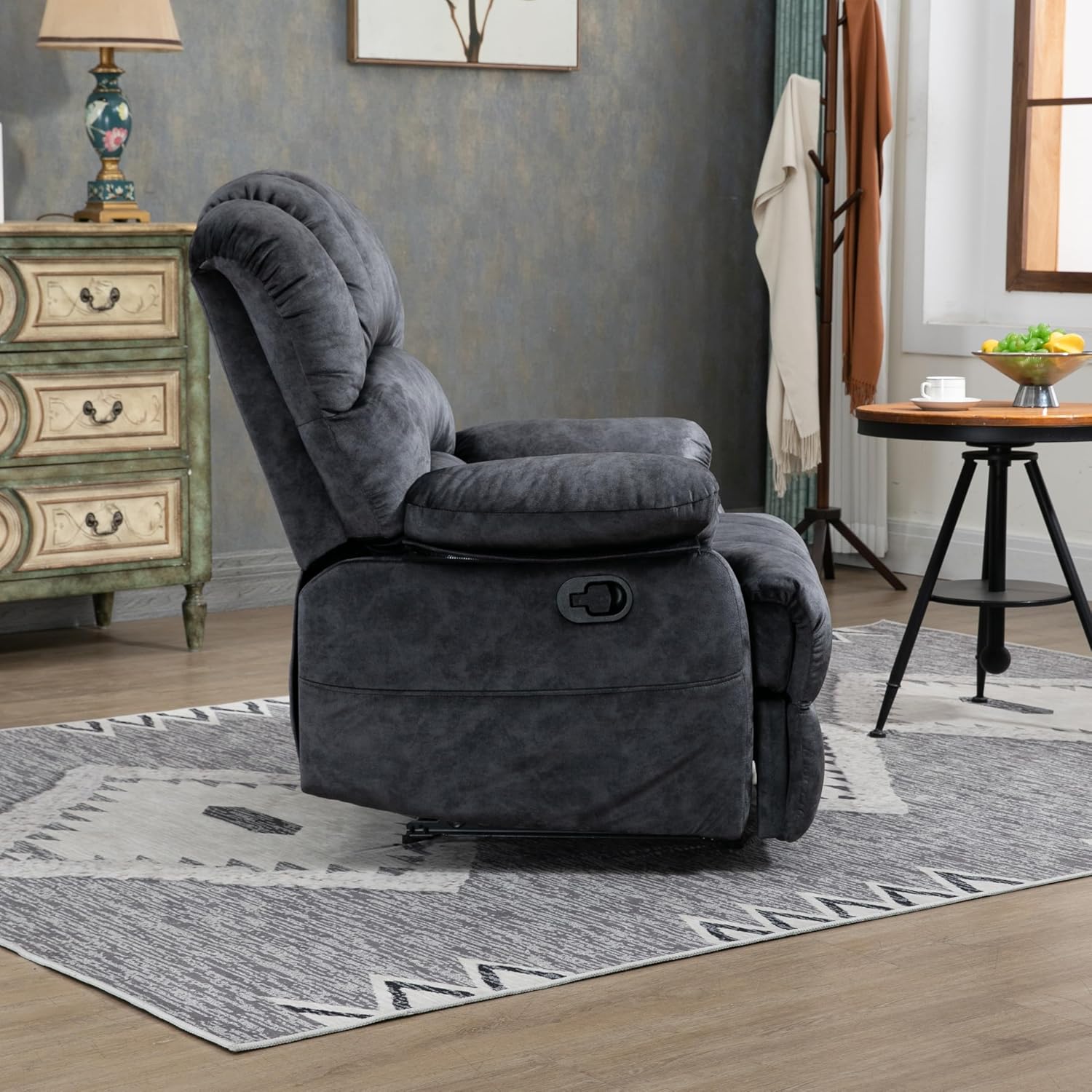 Large Manual Recliner Chair in Fabric for Living Room Modern Contemporary Metal Pine Recline