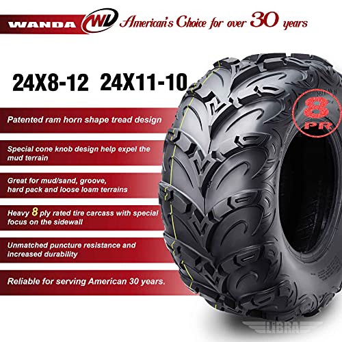WANDA Set 4 Premium 8PR ATV UTV Tires 24X8-12 24x8x12 Front & 24x10-12 24x10x12 Rear