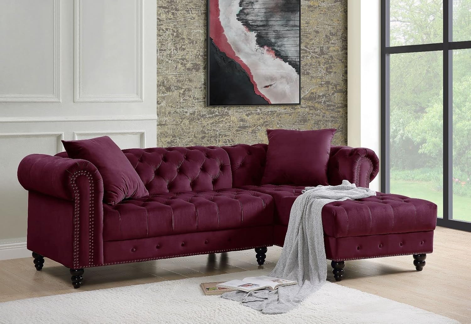 Adnelis Sectional Sofa w/2 Pillows, Red Velvet 57315