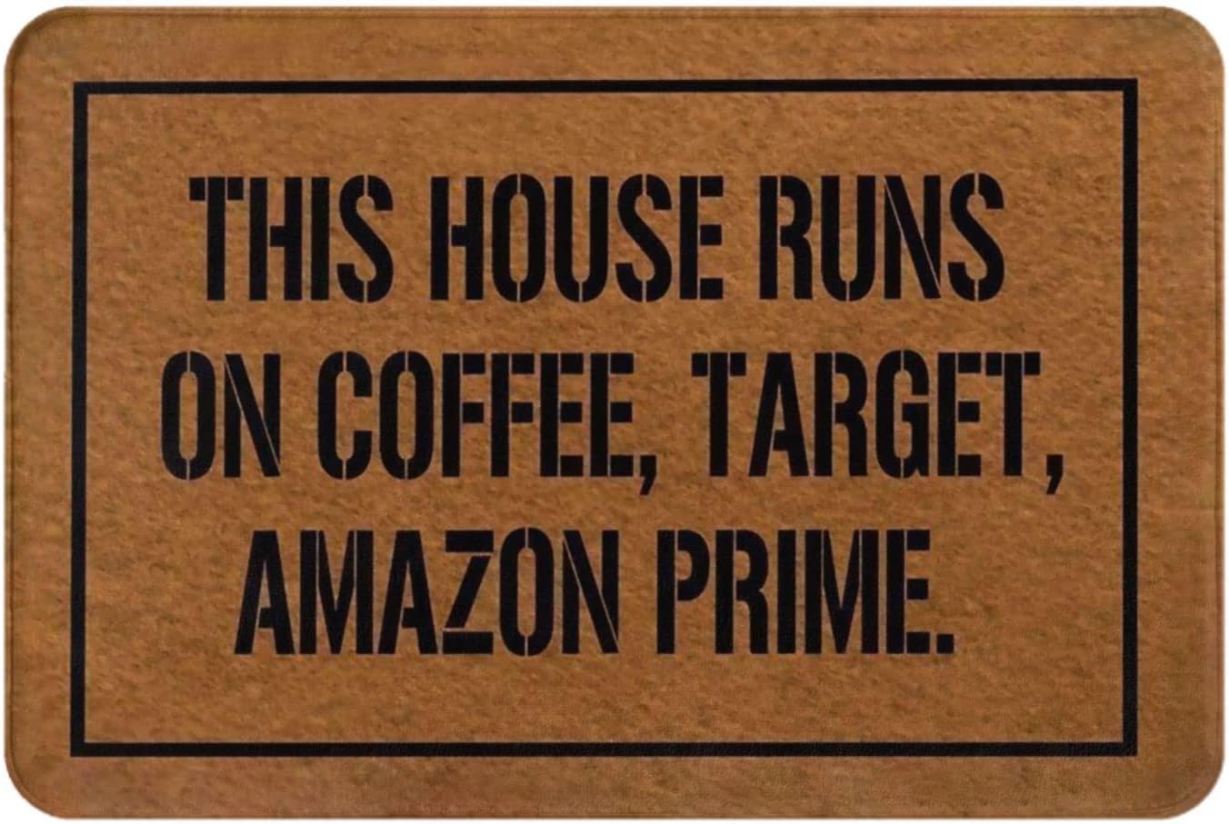 Doormat 15.7 × 23.6 Inch This House Runs On Coffee Target Front Door Mat Entrance Door Rugs Non-Slip Door Mat Funny Holiday Welcome Mats for Home Indoor Outdoor