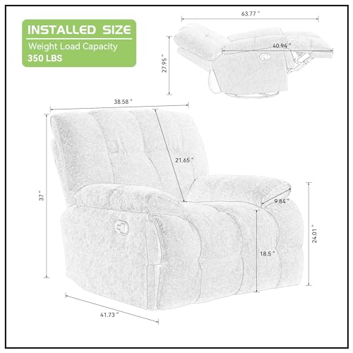 JUSTONE Swivel Rocker Recliner Chair, 360 Degree Swivel Chair Manual Recliner Single Sofa Couch, Soft Fabric Overstuffed Rocking Chair for Living Room, YELLOW