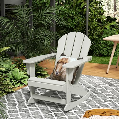 Paradise Classic Adirondack Plastic Outdoor Porch Furniture Rocking Chair High Back HDPE Poly Lumber, Weathered Wood