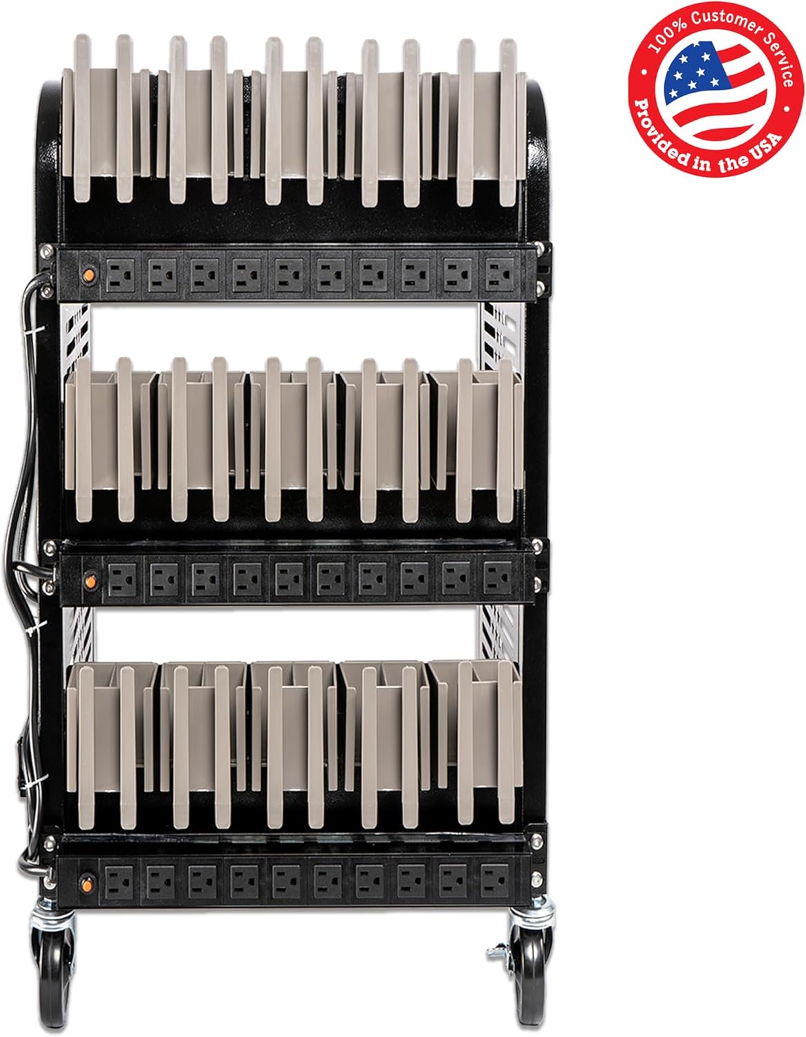 30-Unit Mobile Charging Cart - Open Charging Station Rack for 14-inch Chromebooks and Tablets -  Tablet Organizer Station with Cable Management and Charger Organization(Black)