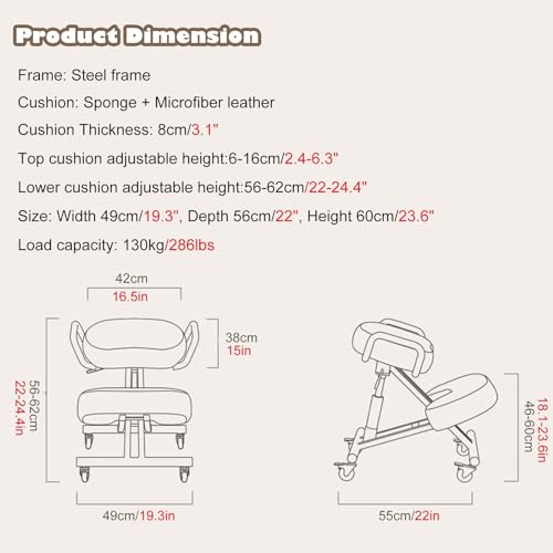 Desk Kneeling Chairs Multifunctional Adhd Kneeling Chair - Cross-legged/Squatting Chair for Desk - Improve Posture Relieve Pain - Cross Legged Chair with Arms and Wheels (Color : Black) (Red One