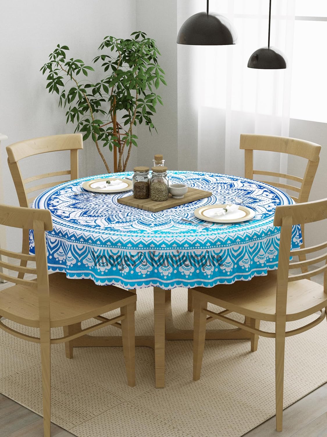 Round Mandala Bohemian Hippy Beach Tablecloth Bho Table Cloth Mat Decorative Table Cover for Wedding Party Dining Banquet Buffet Parties ​Camping 50 Inches