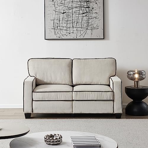 Living Room Furniture Sets with Loveseat, Two Removable Storage Boxes Under The Seat Cushions, Square Armrest, Corduroy Sectional Couch w/Solid Wood Legs for Home Office, Dark Gray