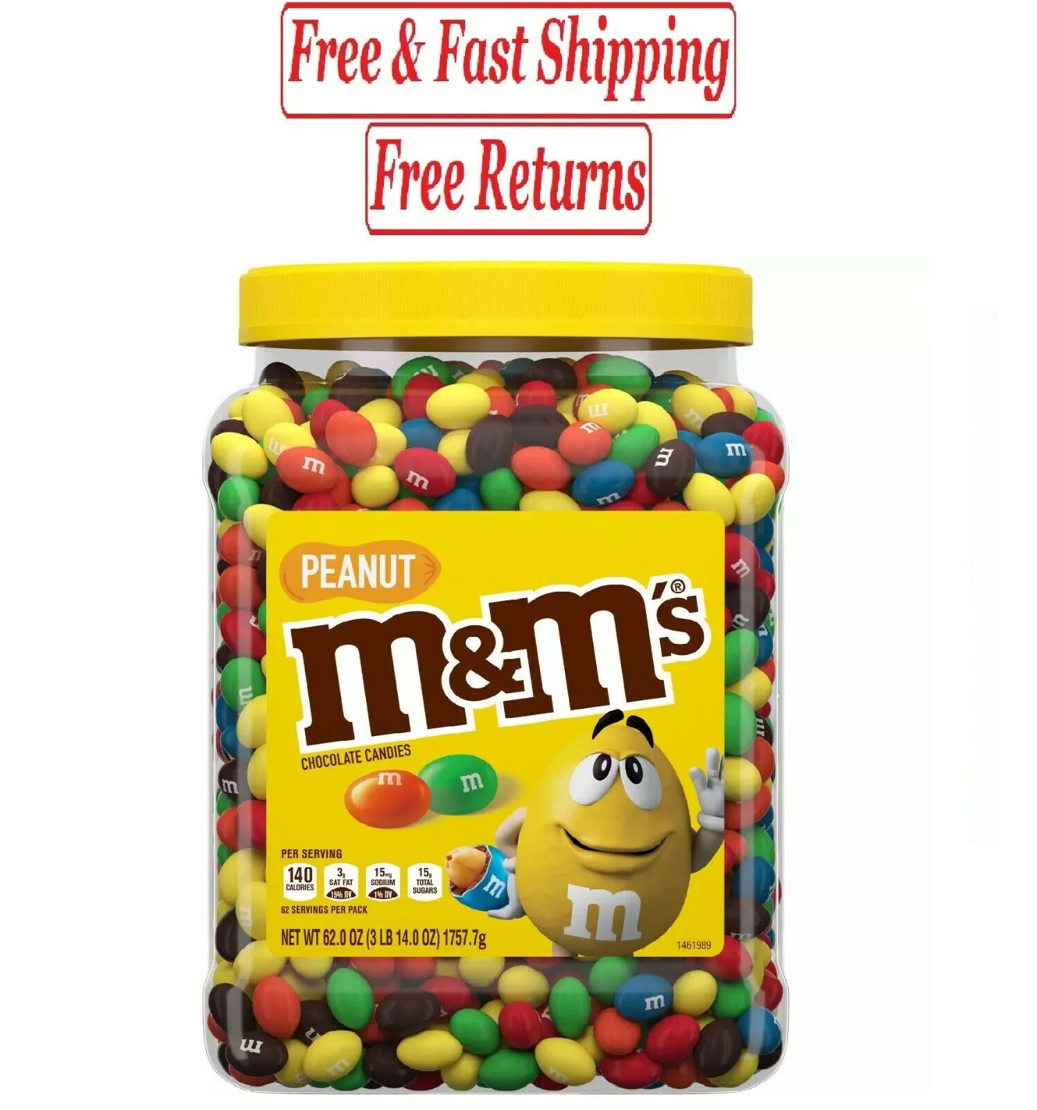 M&M'S Peanut Milk Chocolate Candy Bulk Jar (62 oz.)