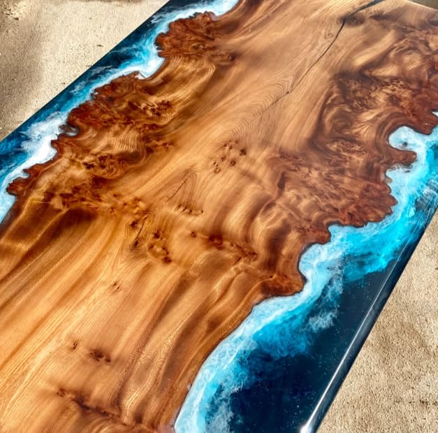 Blue Live Edge with River Epoxy Resin Dining Table Coffee Table End Table Wooden Table Living Room Table Bar Counter Home Décor side Table Top (28.5