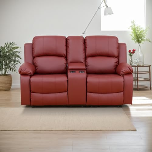 Sofa Set Recycled Leather Sofa Set for Living Room, Recliner Couch Set for Home/Office/Theater with Storage Console and Cup Holders,Leather (3-Pieces/Sofa+Loveseat+Chair) (Brown)