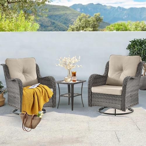 2 Piece Storage Ottomans, Wicker Ottomans Outdoor Furniture for Patio, Backyard, Additional Seating, Footrest, Side Table with Storage, Removable Cushions