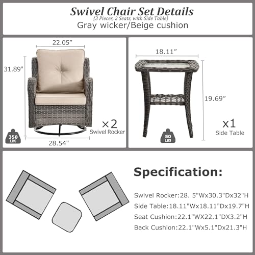 2 Piece Storage Ottomans, Wicker Ottomans Outdoor Furniture for Patio, Backyard, Additional Seating, Footrest, Side Table with Storage, Removable Cushions