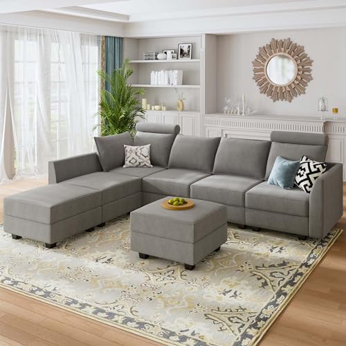 HONBAY Modular Sectional Sofa U-Shaped Sectional Couch with Storage Seats, Upgraded High Back Sectional Couch Modular Sofa, Aqua Blue
