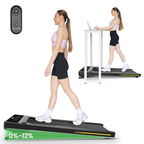 Walking Pad Treadmill with 12% 6° Auto Incline, Under Desk Treadmill for Home Office w/Remote Control, 6 HIIT Mode, 265Lbs Weight Capacity, 4 MPH Max, Desk Treadmill in LED Display