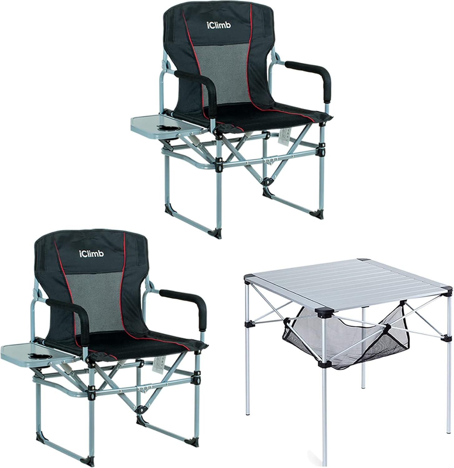 iClimb 2 Heavy Duty Compact Folding Chair and 1 Folding Square Table Buddle for Adults Outdoor Camping Glamping Picnic Backyards BBQ