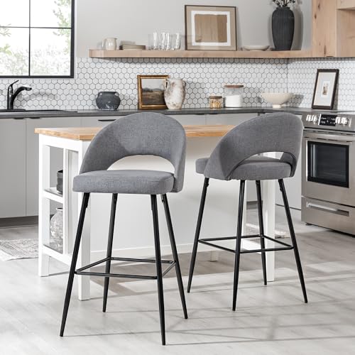 Walker Edison 2-Piece Modern Metal-Frame Upholstered Barstool, Set of 2, Mushroom