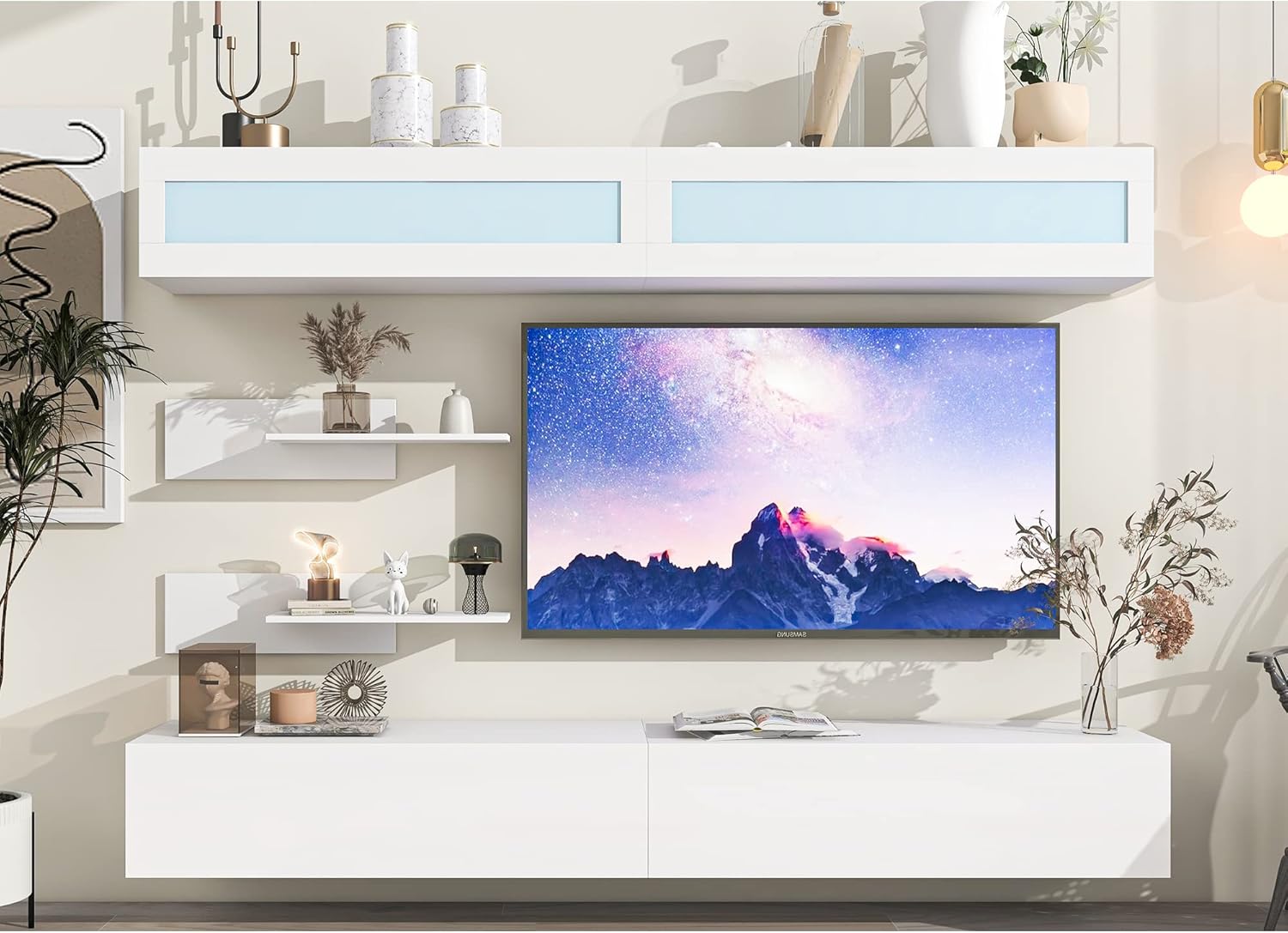 Wall Mount Floating TV Stand with LED Lights, 95