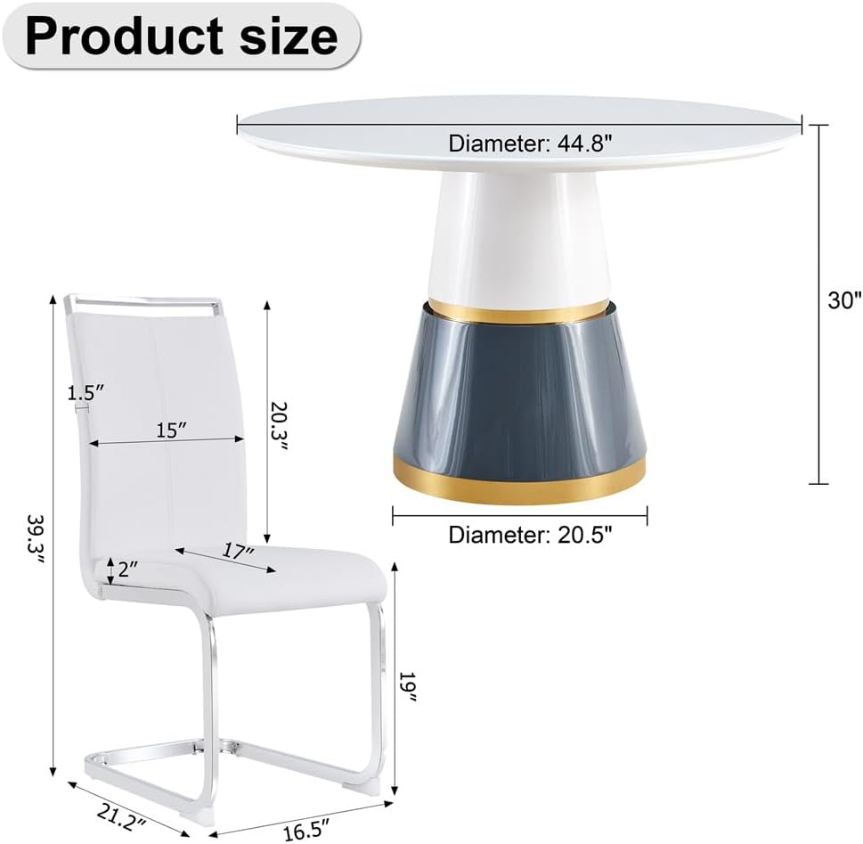 Round Dining Table Set for 4, 45'' Modern Dining Table Kitchen Table White Round Faux Marble Dining Table for Dining Room (White-Grey Table+Style 5 White Chairs, 45'' Table+4 Chairs)
