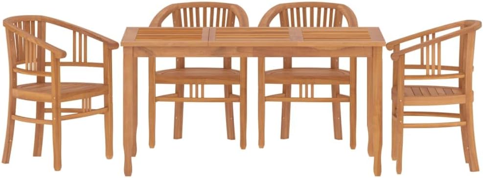 5 Piece Patio Dining Set Solid Wood Teak,Furniture,Outdoor Furniture,Outdoor Furniture Sets,Brown,71.2kg/156.64ib