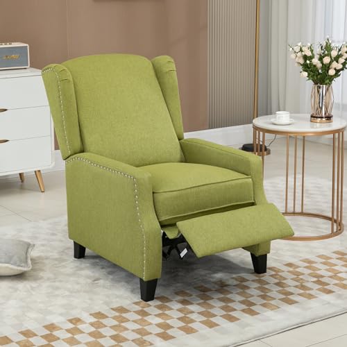 Wingback Recliner Chair, Modern Push Back Accent Arm Chair with Nailhead & Curved Arms, Tufted Upholstered Comfy Linen Manual Reclining Lounge Sofa Chair Living Room, Bedroom (Gray, Set of 2)