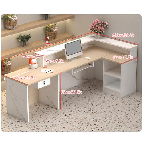 Reception Desk with Counter,Open Front Desk Reception Counter with Lockable Drawer & Door Cabinet, Retail Checkout Counter for Salon Reception Room Office Boutique Lobby,B - Right,L 160cm/63in