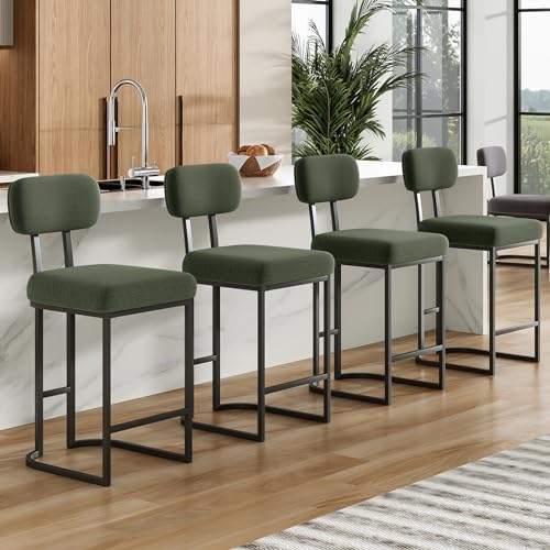 Farini Bar Stools Set of 2,Mid Century Modern Bar Chairs, Bar Height Stools with Back Support for Home Kitchen Island,White